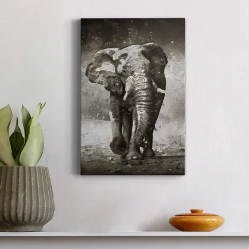 Vista 3 de Renditions Gallery Watercolor Elephant Gallery Wrapped Canvas Wall Art, 12x18, Black/White