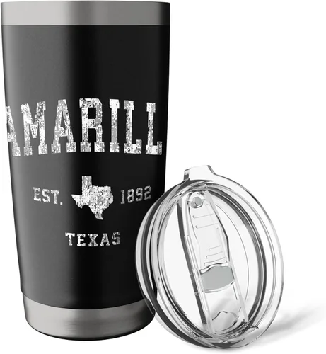 Vista 5 de Amarillo Texas TX - Vaso aislado de acero inoxidable con diseño deportivo vintage