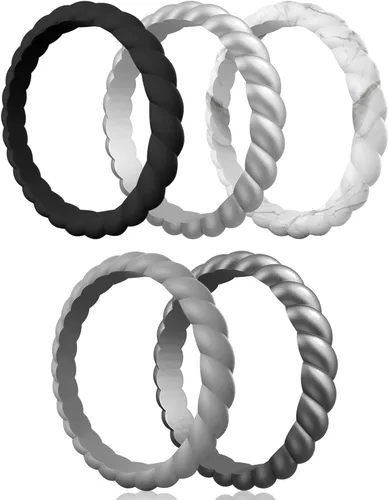 Vista 23 de Egnaro Women's Braided Silicone Wedding Ring, Stylish Stackable Rubber Band