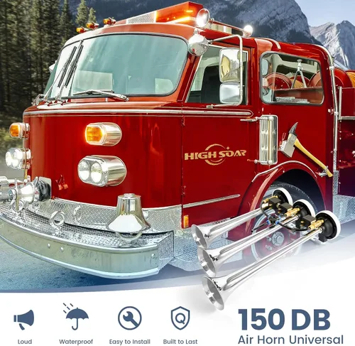 Vista 7 de Highsoar - Bocina de aire para camión de 12 V/24 V, 150 DB, 3 bocinas de trompeta, kit universal para coche, tren, barco