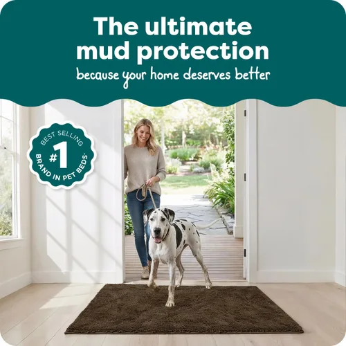 Vista 2 de Tapete de cama Furhaven para mascotas como perros y gatos – Alfombra para comida y toalla de baño de gamuza y felpilla absorbente para patas sucias
