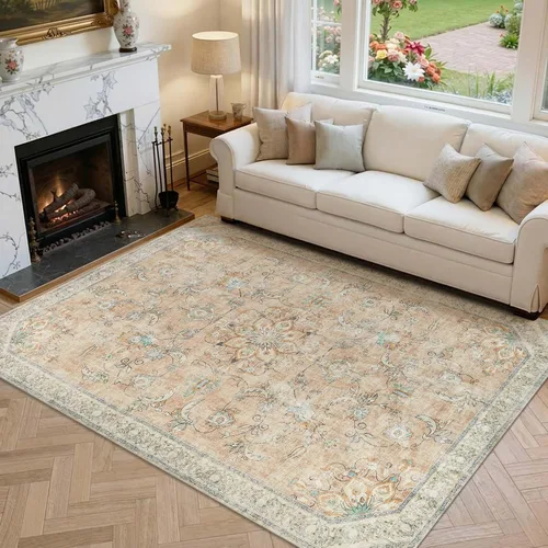 Vista 17 de jinchan Alfombra vintage de 2 x 3 pies para entrada, lavable, diseño floral romántico, tapete pequeño antideslizante, tapete ligero de bajo perfil