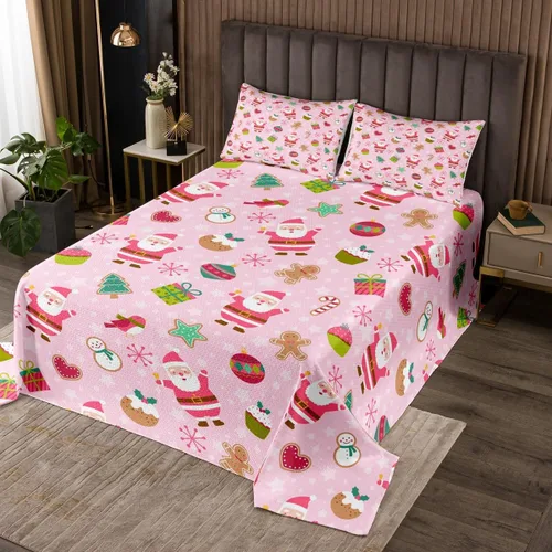 Vista 5 de Manfei Colcha de muñeco de nieve de Navidad, tamaño King, colcha acolchada con 2 fundas de almohada, juego de colcha rosa de Navidad de 3 piezas