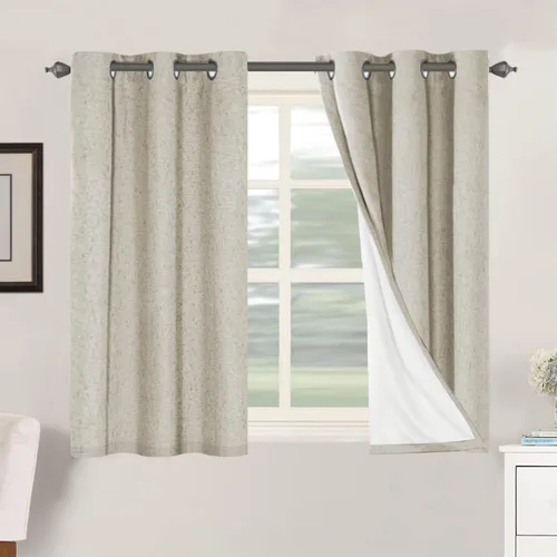 Vista 229 de H.VERSAILTEX Cortinas 100% opacas con aislamiento térmico, texturizadas, de lino, con bloqueo completo de calor y luz, para sala de estar y Negro