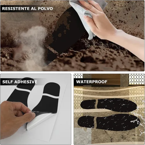 Vista 7 de 20 pares de calcomanías de huellas negras de 3 x 7 pulgadas, vinilo autoadhesivo para zapatos, decoración de pies a distancia, impermeable