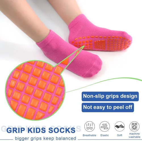 Vista 4 de HYCLES Calcetines antideslizantes para niños y niñas, calcetines adhesivos para el tobillo, calcetines antideslizantes para niños, 6 pares