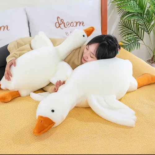 Vista 4 de MDXMY Almohada de peluche de ganso de 51.2 pulgadas, diseño de cisne blanco, súper suave para dormir (blanco plumón, 51.2 pulgadas)