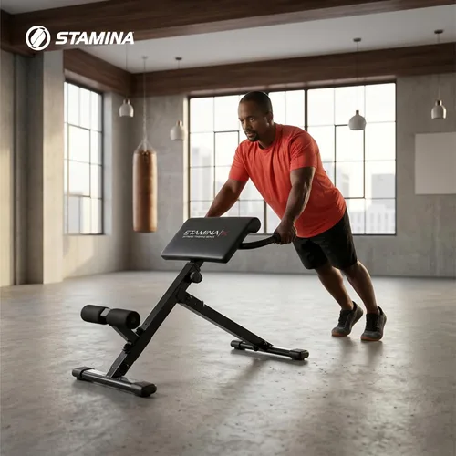 Vista 8 de Stamina X Banco de peso ajustable para ejercicios de abdominales, espalda y núcleo, banco de hiperextensión para sentadillas y fitness para Negro
