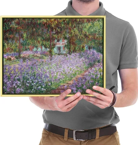 Vista 7 de Wieco Art Lienzo enmarcado para pared, diseño de lirios en el jardín de Monet, 1900 por Claude Monet, impresionismo, arte impreso, obra de arte