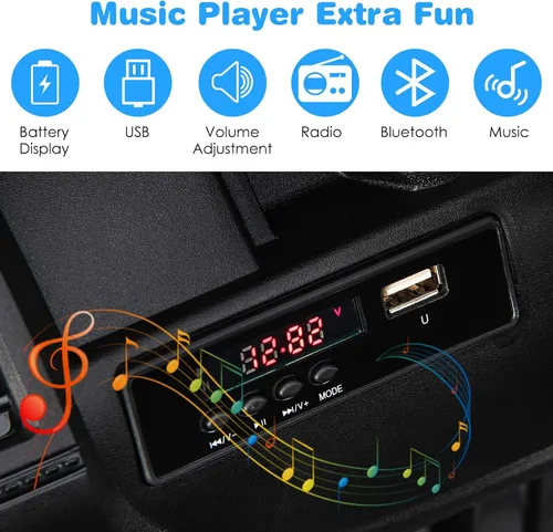 Vista 5 de OLAKIDS Camión de paseo para niños, vehículo eléctrico de 12 V con control remoto, automóvil para niños pequeños a batería con música, bocina, 3 Azul