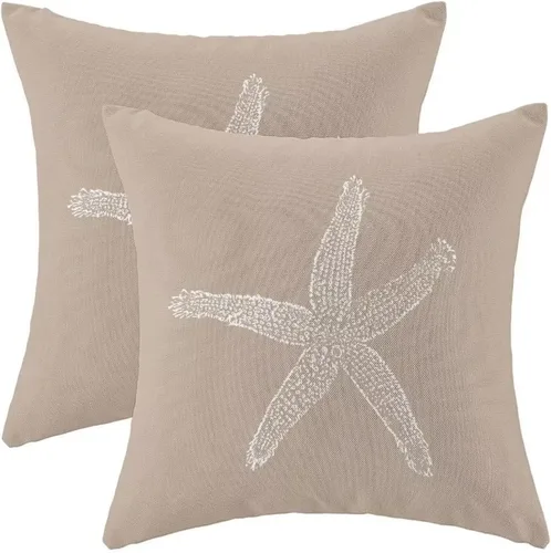 Vista 17 de AEIOAE Juego de 2 fundas de almohada costeras de 16 x 16 pulgadas, fundas de cojines decorativos náuticos de playa con estrellas de mar negras