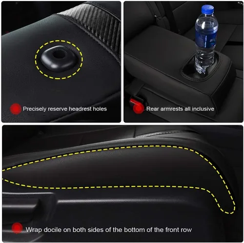 Vista 5 de Juego completo de fundas de asiento personalizadas para Prado 2004-2008 7 asientos cuero asiento cojín protector negro