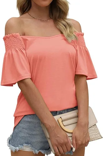 Vista 2 de Women's T Shirt Top V Neck Short Sleeve Casual Summer Top Blouse Women Outer Wear Slim Fit Tees & Blouses Daily Tunic Tops