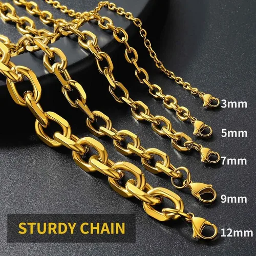 Vista 4 de ChainsHouse - Collar cubano para hombre y mujer, 3mm5mm7mm9mm12mm de ancho, acero inoxidablemetal negrochapado en oro de 18 quilates, 18-30 pulgadas