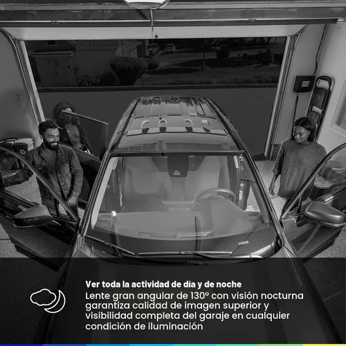 Vista 6 de myQ - Cámara enchufable para garaje Gen 2 – Cámara de garaje inteligente Wi-Fi 2K con visión nocturna, lente gran angular, audio de 2 vías, base
