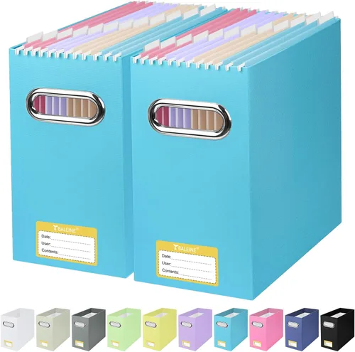Vista 12 de BALEINE Caja organizadora de archivos, organizador de carpetas de archivos de cartón con asa para tamaño carta, caja de archivos plegable portátil