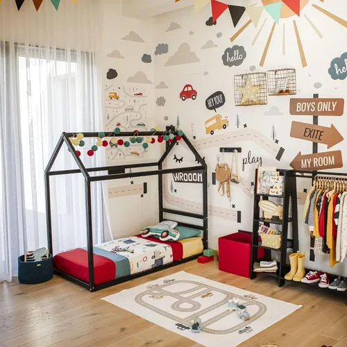 Vista 4 de Casa de cama Montessori, marco de cama de piso para niños, cama de casa para niños, marco de cama de casa para niños, marco de cama de plataforma