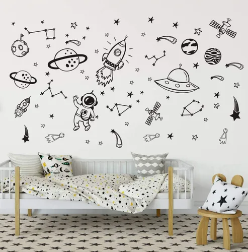 Vista 3 de Adhesivo de vinilo para habitación de niños, diseño de astronauta espacial Negro