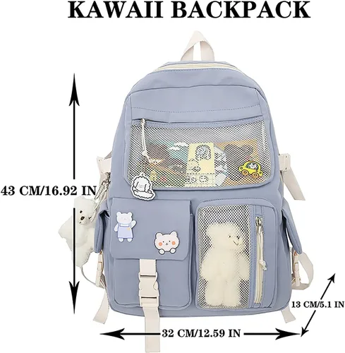 Vista 8 de HUAFOOK Mochila Kawaii con Pin Kawaii Lindos Accesorios, Mochila Kawaii Niña Bonita Mochila Estética, Beige, Mochilas Daypack