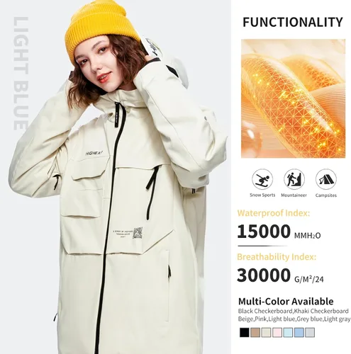 Vista 2 de Chaqueta de Esquí Abrigo de Snowboard Nieve Invierno Impermeable Aislada Resistente al Viento Holgada Cálida con Capucha para Hombres Mujeres