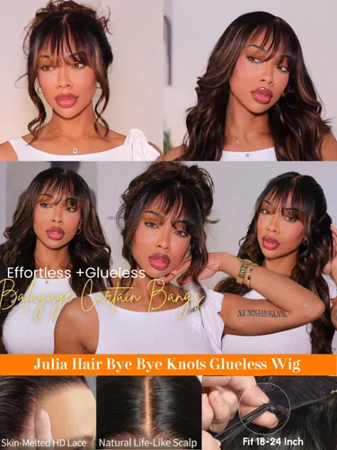 Vista 2 de Julia Hair Pre Everything - Pelucas de cabello humano con encaje frontal HD de 13x4, sin pegamento, pre despuntadas, pre cortadas, balayage