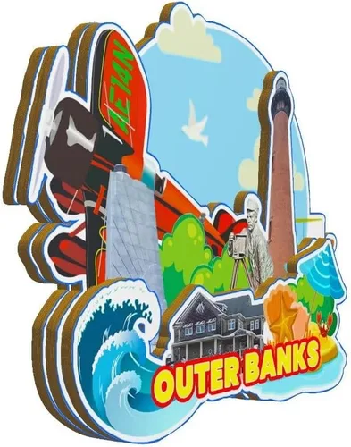 Vista 2 de Outer Banks 2938 - Imán de madera para nevera, diseño de Carolina del Norte, Monumentos 3D, recuerdos coleccionables, decoración hecha a mano