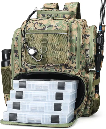 Vista 10 de WANOON Mochila de pesca, bolsa de aparejos, con cajas de aparejos. Bolsa de pesca grande, materiales fuertes