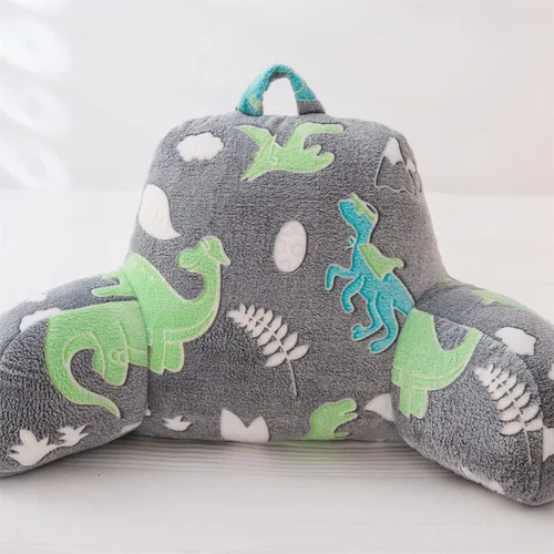 Vista 4 de Meeting Story Almohadas de Lectura Luminosas de Dinosaurio Verde que Brillan en la Oscuridad y Centellean con Brazos, Almohada de Respaldo