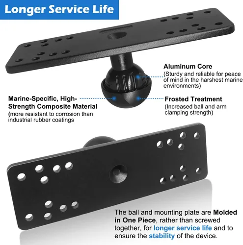 Vista 3 de Soporte para buscador de peces de brazo corto con bola de 1.5 pulgadas, montaje electrónico marino, placa de montaje universal con adaptadores