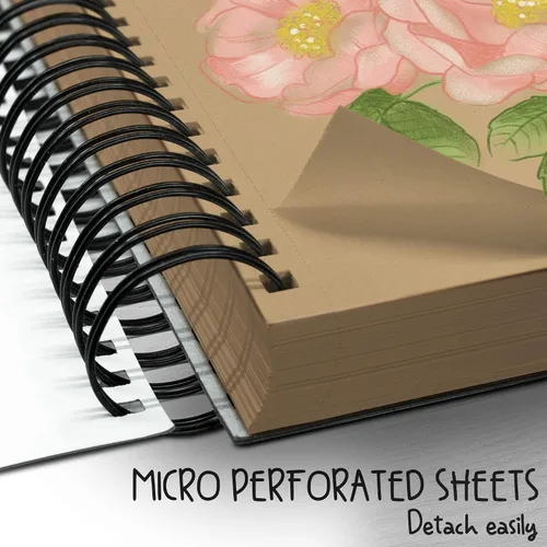 Vista 5 de 70 hojas de cuaderno de bocetos bronceado de alta calidad, 9 x 12 pulgadas, bloc de papel de dibujo encuadernado en espiral para bolígrafos de gel