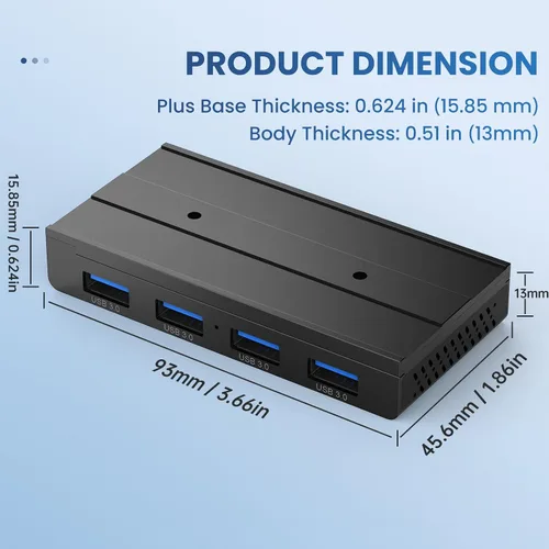 Vista 7 de EJAY Hub USB 3.0 magnético, concentrador USB de 4 puertos con cable de datos de 59 pulgadas, concentrador magnético de resistencia industrial