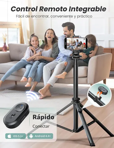 Vista 7 de Trípode extensible de aluminio para teléfono, soporte portátil para grabación de video, trípode de viaje para iPhone/teléfono celular/cámara de luz