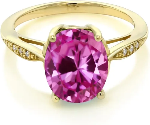 Vista 80 de Gem Stone King Anillo de compromiso de oro amarillo de 14 quilates de 2-3 quilates con piedra preciosa ovalada de 0.394 x 0.315 in y diamantes