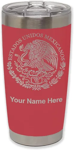 Vista 22 de LaserGram - Vaso personalizado de 20 onzas, bandera de México (negro)