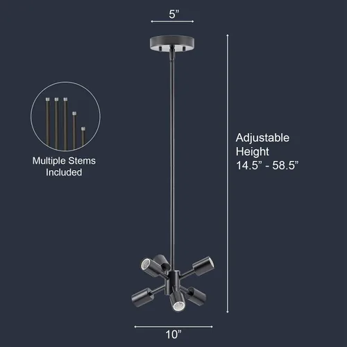 Vista 2 de Linea di Liara Stella - Lámpara Sputnik mediana negra de mediados de siglo, moderna lámpara de araña de techo Sputnik, lámpara colgante Starburst