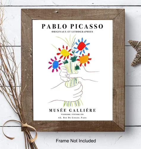 Vista 8 de Póster de Pablo Picasso - Arte de pared de Picasso de 8 x 10 pulgadas, impresiones de artistas famosos, arte de pared de galería, ramo de paz