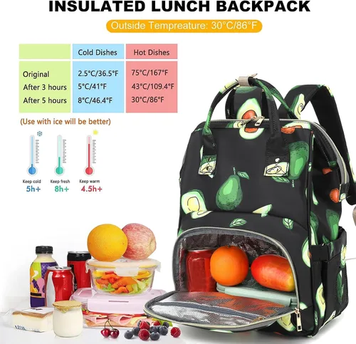 Vista 2 de Mochila de almuerzo para mujeres y niñas, mochila térmica térmica para laptop, mochila escolar, mochila para libros, mochila de trabajo para Palta