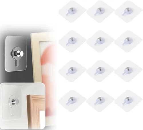 Vista 19 de Ganchos adhesivos sin taladros, colgadores de fotos mejorados sin clavos, ganchos adhesivos de montaje en pared para colgar, ganchos de pared sin