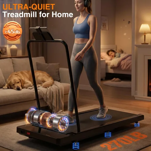 Vista 5 de Walking Treadmill Pad with 0–8% Incline, 2.5HP ，4-in-1 Treadmill with Handle，Perfect for Running, Walking & Under-Desk Use，Quiet Operation for Home