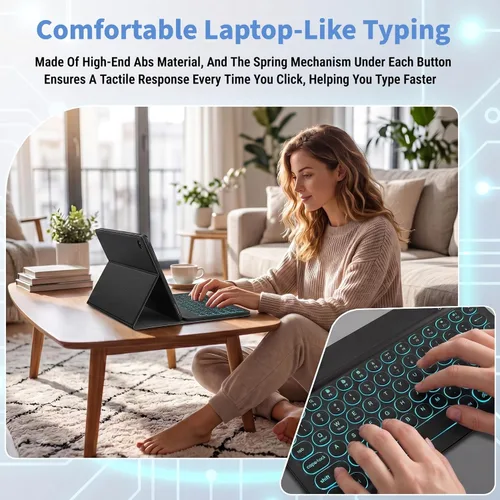 Vista 4 de Funda con teclado retroiluminado para Samsung Galaxy Tab A9 Plus de 11 pulgadas 2023 (SM-X210/X216/X218) con protector de pantalla, teclado