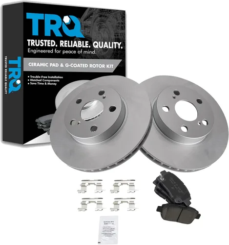 Vista 143 de TRQ Juego de pastillas de freno delantero y rotores con revestimiento de cerámica compatible con Jeep Compass Patriot 2017