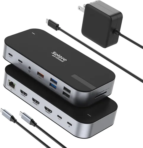 Vista 9 de Selore&S-Global USB C divisor USB C 4K/60Hz DP Alt Mode, Adaptador USB C Hub multipuerto con 2 salidas de vídeo USB C, transferencia de datos