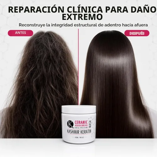 Vista 2 de Kashmir Keratin Mascarilla de cerámica para el cabello (8 onzas), tratamiento avanzado de reparación de queratina profunda para cabello seco, dañado