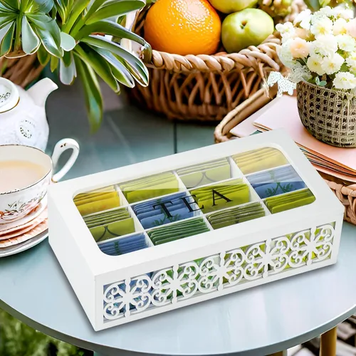 Vista 2 de Organizador de caja de té, almacenamiento de bolsas de té de Blanco
