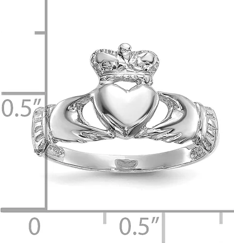 Vista 5 de Anillo Claddagh de oro blanco de 14 quilates, joyería fina celta para mujer, regalos para ella, Oro blanco de 14k, oro, blanco