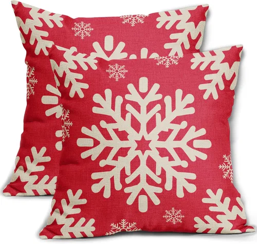 Vista 34 de Fundas de almohada decorativas de Navidad negras 40x40 cm con copos de nieve blancos de Navidad, juego de 2, temática rústica de invierno