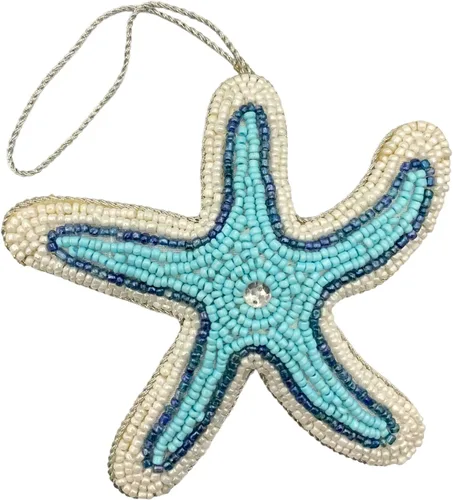 Vista 7 de Adorno de Navidad adornado con corazón verde, bordado Zari Zardozi dorado con cuentas y perlas de imitación, bolsa de presentación