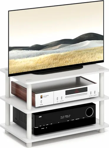 Vista 18 de Furinno Turn-N-Tube Soporte de TV, centro de entretenimiento de esquina de 3 niveles con estantes abiertos, consola de TV sin herramientas para TV
