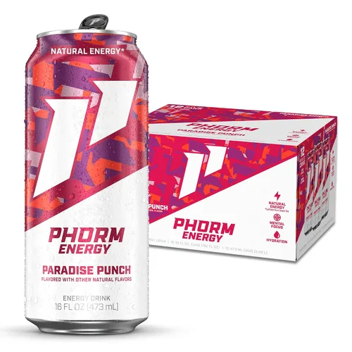 Vista 13 de PHORM ENERGY - Bebida energética, Blue Blitz, sabor a frambuesa azul, 200 MG de cafeína natural de té verde, sin azúcar, bebida carbonatada