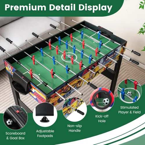 Vista 6 de Goplus Mesa de juego múltiple 12 en 1, mesa de juego combinada con futbolín, billar, tenis de mesa, hockey de aire, bolos, tejo, damas, ajedrez